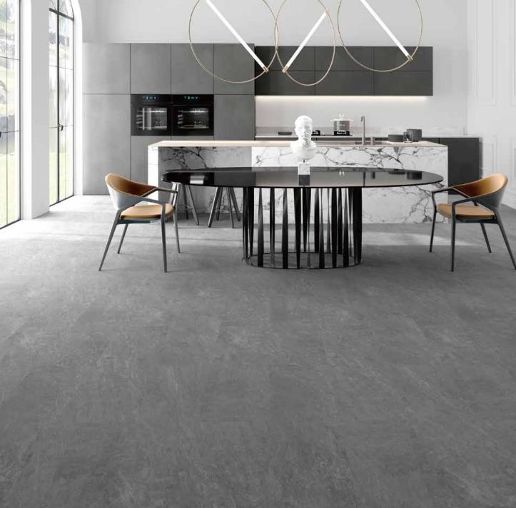 stone pattern spc flooring used in the kitchen